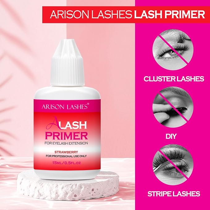Lash Primer for Eyelash Extensions15ML Eyelash Primer Increase Lash Adhesive Bonding Power Pretreatment for Semi Permanent Lash Extension Ideal for Extend Lash Glue Retention Time(STRAWBERRY)
