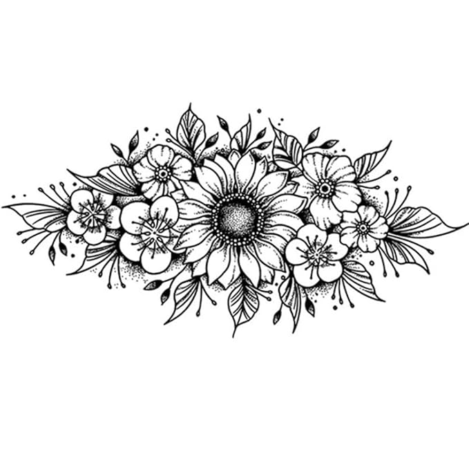 Tattoo Tech, 2 Sheets Extra-Large Semi Permanent Tattoo, Adult Art Design Temporary Tattoos, Lasts 1-2 Weeks, Waterproof, Realistic Look, No Adhesive, No Reflection (Flower Design)