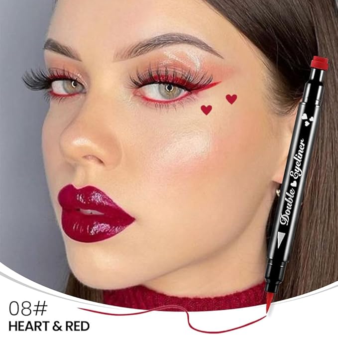 evpct 1Pcs Red Colored Winged Eyeliners Stamp, Red Hearts Face Stamps Makeup Eyeliner Eye Stamp Liners Tool Set Kit for Women Waterproof, Wing Eyeliner Stamp Figures Tool Wingliner Shapes, 08#