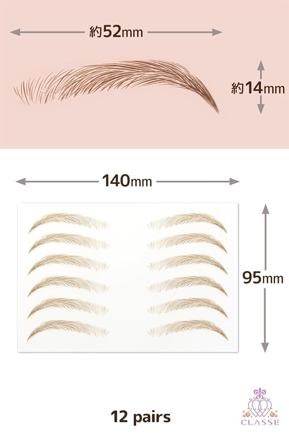 CLASSE Waterproof Eyebrow Tattoo Sticker, 12pair 4D Hair-Like temporary sticker on eyebrows, No water needed, peel off Painfuless, for women girls Elegant Arch Light Brown