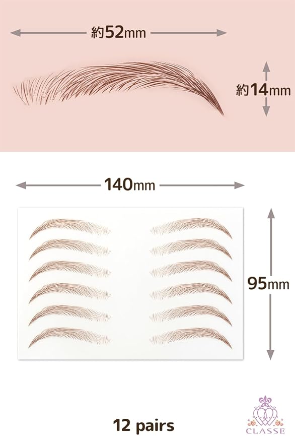 CLASSE Waterproof Eyebrow Tattoo Sticker, 12pair 4D Hair-Like temporary sticker on eyebrows, No water needed, peel off Painfuless, for women girls Elegant Arch Medium Brown