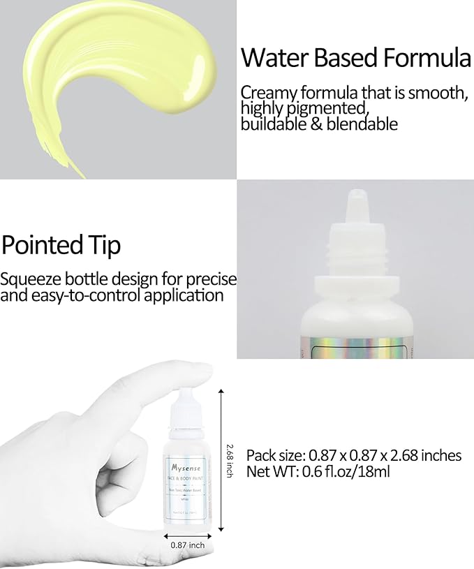 Mysense Pastel Yellow Face Body Paint,Water Based Washable Face Paint,Non-toxic Cream Body Paint for Adults and Kids,Yellow Face Painting for Halloween Cosplay SFX Ogre Demon Makeup,0.6oz