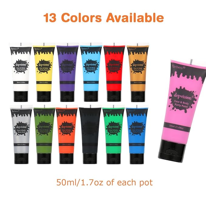 Depvision Face and Body Paint 1.7oz Cream Makeup 50ml Water Based Face Painting Special Effects For Adults Children Kids Halloween Christmas Party Stage Cosplay (Black)