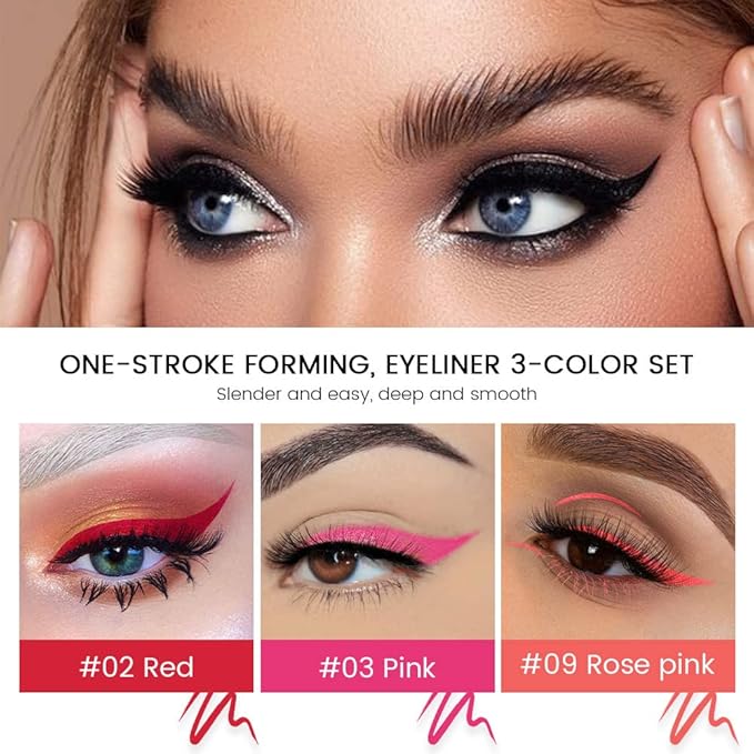 evpct 3Pcs Red Pink Coral Pink Liquid Wing Eyeliner Stamp Eye Pencil Makeup Sets Waterproof Colored Color Eye Liners Stamps Shapes delineador de ojos contra el agua delineadores de colores para ojos