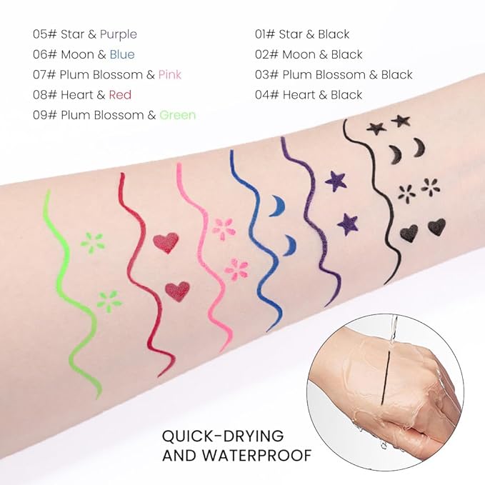 evpct 1Pcs Black Colored Winged Eyeliners Stamp, Black Flowers Face Stamps Makeup Eyeliner Eye Stamp Liners Tool Set Kit for Women Waterproof, Wing Eyeliner Stamp Figures Tool Wingliner Shapes, 03#