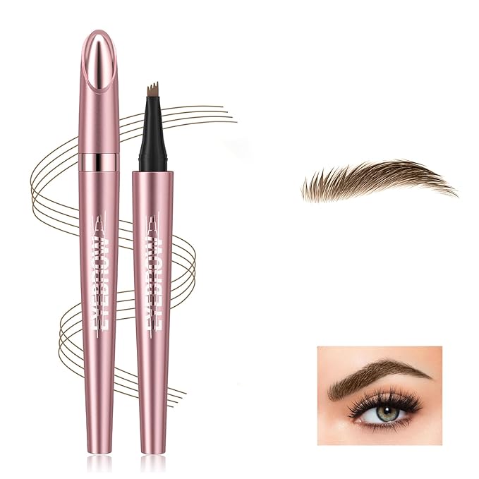 3D Eyebrow Pencil, 4 Tip Microblading, 24 Hours Smudge Proof Brow Pen, Brow Pen Makeup Natural Fine Stroke, Waterproof Eyebrow Pencil for Women (Light Brown) -1 Pack