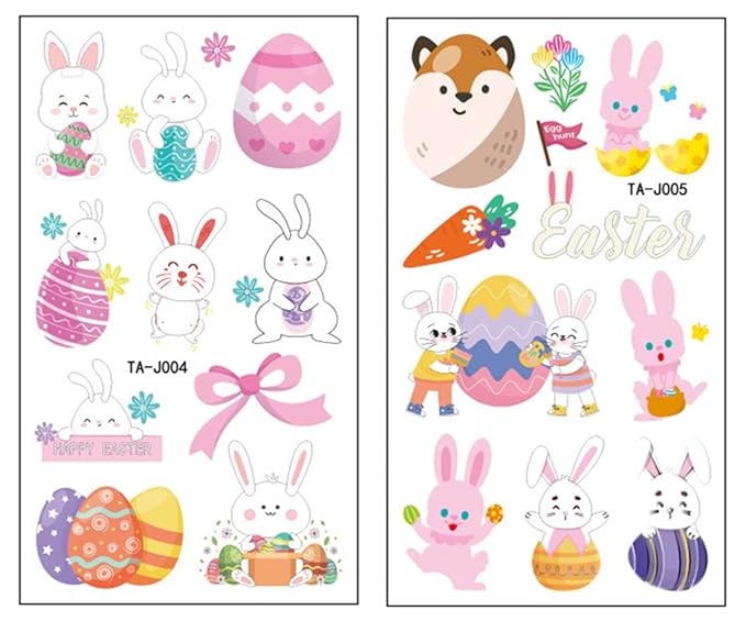 10 Sheets(110PCS) Easter Tattoo Temporales for Kids,Bunny Egg Chicks Tattoo Stickers,Facial Hands Available,Easter Party Decorations