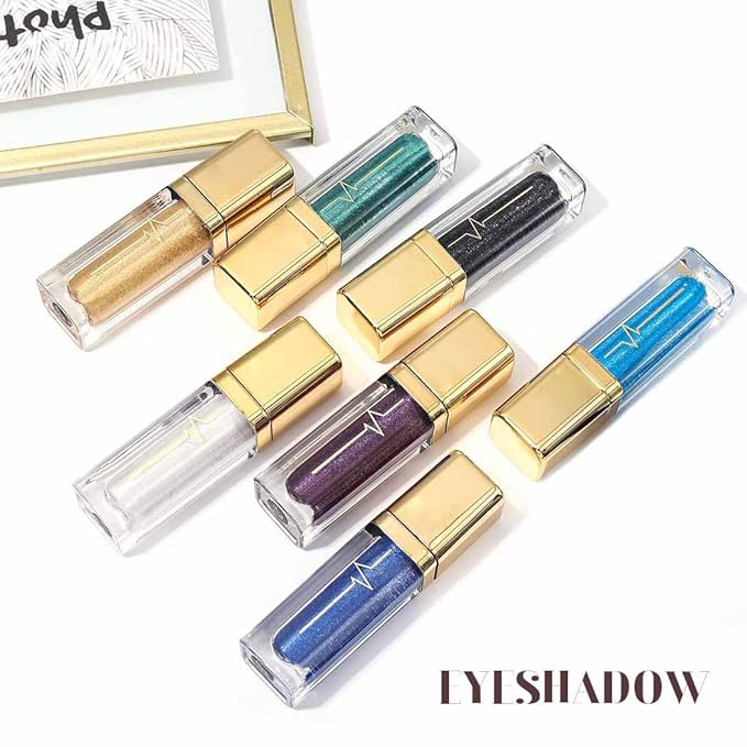 Kilshye Glitter Liquid Eyeshadow Shimmer Eye Shadow Metallic Eyeshadows High Pigment Eyes Shadow Long Lasting Waterproof Eyes Liquid Makeup for Women and Girls Pack of 1 (E- Gold 6)