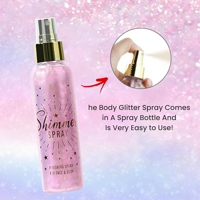 Glitter Spray for Hair, Body & Clothes - Quick-Drying Waterproof Body Shimmer Spray for Stage Makeup, Festivals & Raves - 3.72fl Oz (Purple)