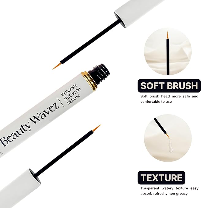Beauty Wavez Natural Eyelash Growth Serum - Lash Growth Serum with Advanced Formula to Boost Longer Fuller, Thicker Looking Eyelashes and Eyebrows - Vegan & Cruelty-Free Eyebrow Growth Serum, 30ML