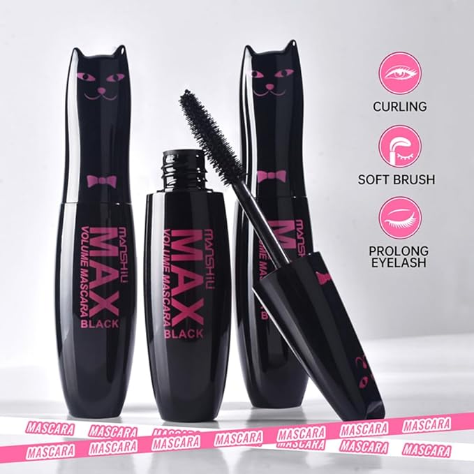 LAMUSELAND Volume Curling Mascara, 4 Colors Waterproof Smudge-proof Thickening Lengthening Liquid Lash Extensions, Natural Long-Lasting Eye Makeup Tool Set for Women Girls (Navy Blue)