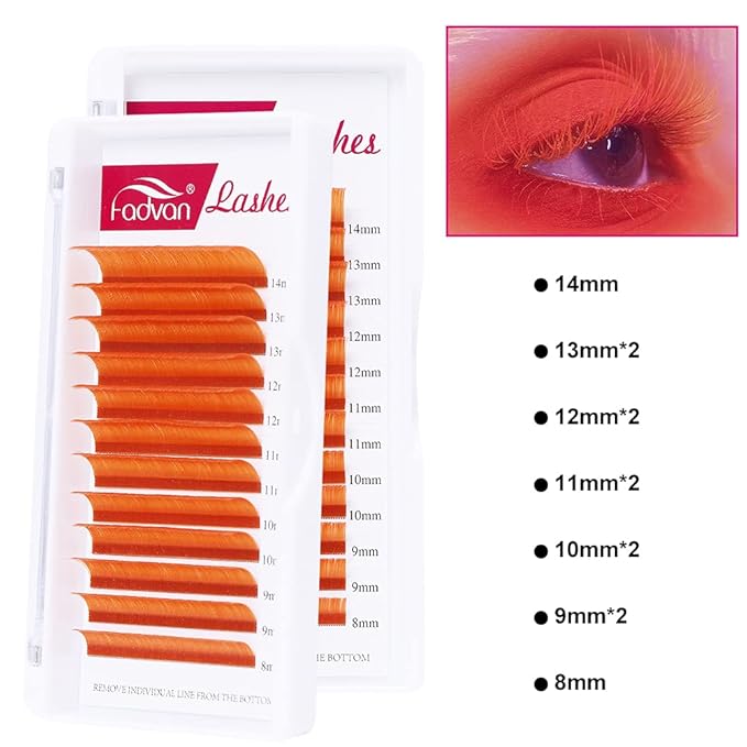 Volume Eyelash Extension 0.07 D Curl 8-14mm Mixed Tray Orange Color Volume Lashes Colored Lash Extensions Easy fan Colored Lashes Rapid Blooming Lashes 2D-20D Use by FADVAN (Orange-D, 8-14mm)