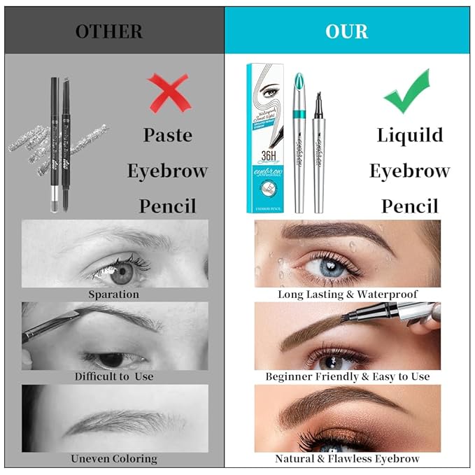 Magic Eyebrow Pencil, 3D 4 Tipped Precise Brow Pen Upgraded Waterproof Microblading Eyebrow Pencil Contouring Pen Natural Makeup Effect (B-Gray)