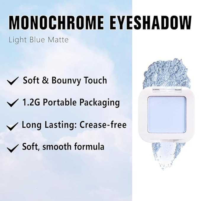Kaely Pressed Single Eyeshadow Makeup, Light Blue Monochrome Matte Eye Shadow for Older Women, Neutral Powde Eyeshadow Palette Pigmented Waterproof, sombras para ojos, Lightweight Blendable, 22