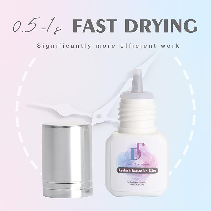 Lash Extension Glue 0.5S Drying Time Waterproof Lashes Glue for Eyelash Extensions 7-8 Weeks Retention Strong Hold Long Lasting Black Eyelashes Adhesive Professional Use Only