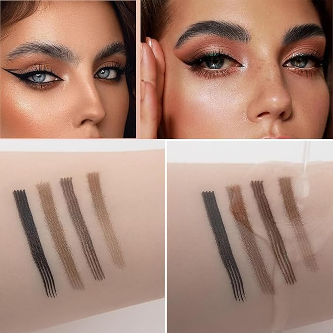 Magic Eyebrow Pencil Waterproof Microblading Eyebrow Pencil Contouring Pen, 4 Tip Microblade Eyebrow Pen Natural Brows Pen for Women (Dark Brown)