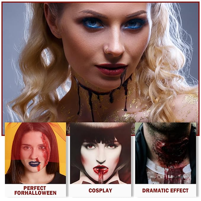 CAHIUYOA Fake Blood Makeup Spray,Fake Blood Special Effects Makeup,Halloween SFX Makeup,Blood Splatter for Zombie Monster Vampire Clown Cosplay Makeup 2.1Oz(60ml)