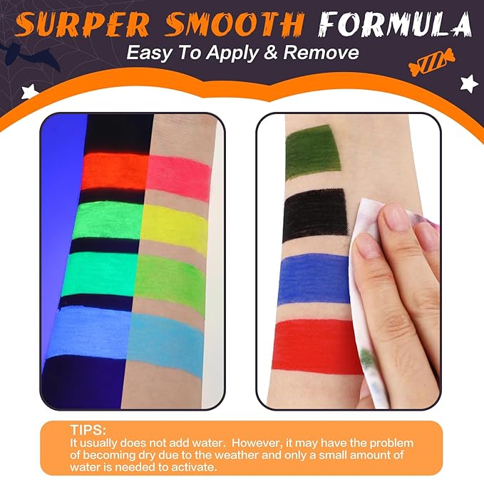 BOBISUKA Neon Blue Face Body Paint Stick Water Based Glow In The UV Light Face Painting Kit Eye Black Sticks for Sports Quick Drying Foundation Makeup for Halloween Cosplay SFX Costume Party