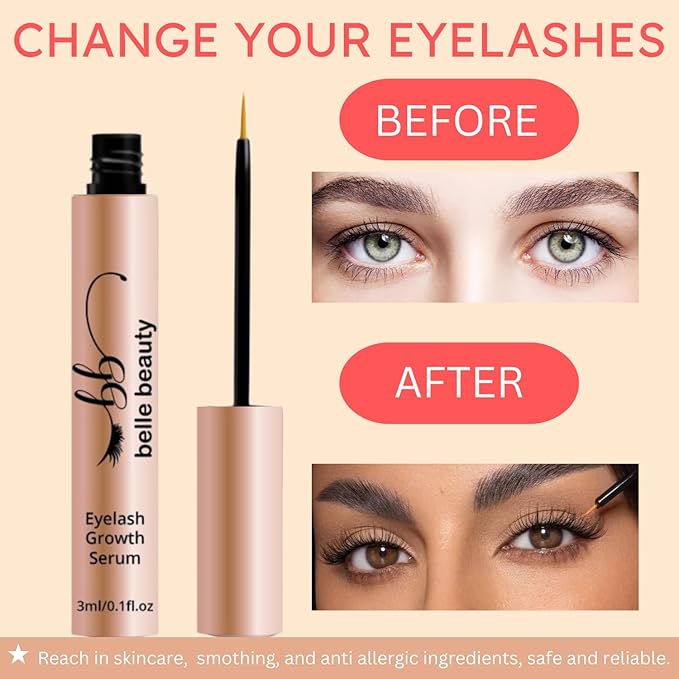 Belle Beauty Eyelash Growth Serum, Longer Looking Eyelashes, Lash Enhancing Serum, for Natural Lashes and Lash Extensions, 3ML/0.11 fl oz