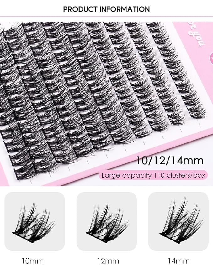 Eyelash Clusters -Wispy Lash Clusters, Individual Lashes, Mixed Lash Clusters, False Eyelash Extensions, DIY Lash Extension for Self Application (FD10-4 C-Curl 0.05D 70D 110PCS 10-14mm Mix)