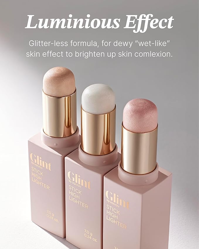 Glint Glitter Gel (Rum N Sugar, 0.13oz)& Stick Highlighter (Dewy Moon, 0.24oz) - Multi-Use Body Makeup for Eyes, Cheeks, Body, and Hair by LG Beauty. Rich Pigment, Long-Lasting Sparkle/Glitter for Par