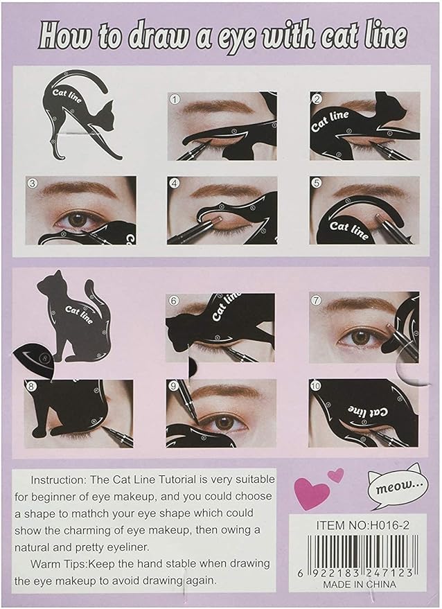 2 Pcs Cat Eyeliner Stencils, Matte PVC Material Smoky Eyeshadow Applicators Template Plate, Cat Shape Eye Liner & Eye Shadow Guide Template Tool