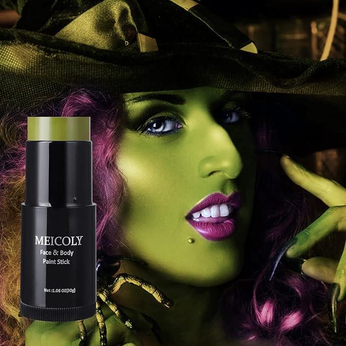 MEICOLY Light Green Face Body Paint Stick(1.06 Oz),Green Face Paint for Christmas Makeup Stocking Stuffers,Hunting Camo Gamora Face Paint,Shrek Disgust Goblin Witch Green Face Makeup,Ogre Green