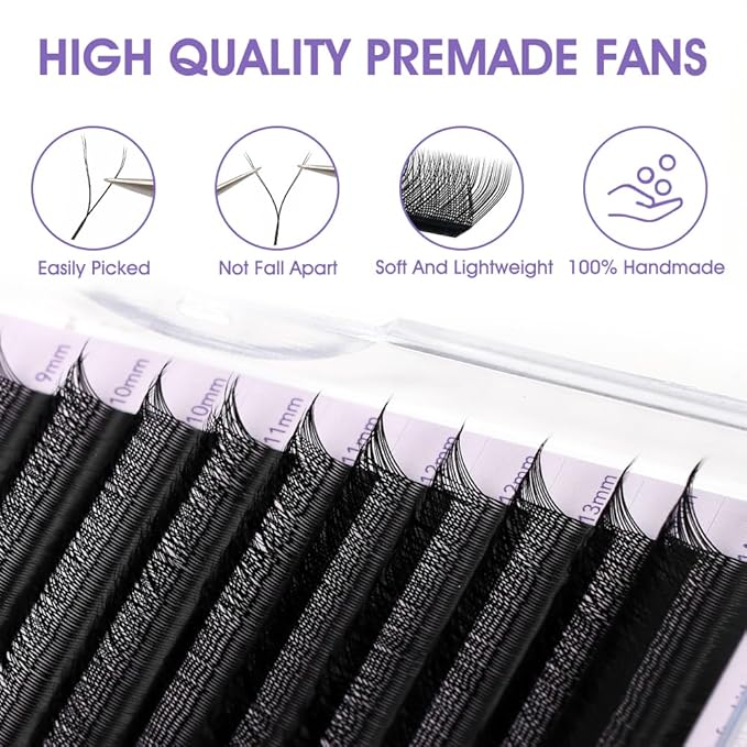 YY Eyelash Extension 0.07mm D Curl 8-12mm Mixed Tray Lash Supplies Premade Fans Y Shape Volume Lash 12 Rows Premium Faux Mink Lash Extensions (8-12 MIX, Black ;0.07 D)