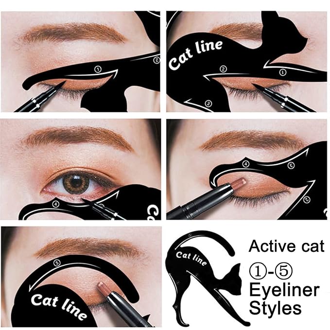 4 Pcs Eyeliner Stencils for Cat Eye Winged and Smokey Eyeshadow Applicators Shaper Tool Guide (10 Different Effects)