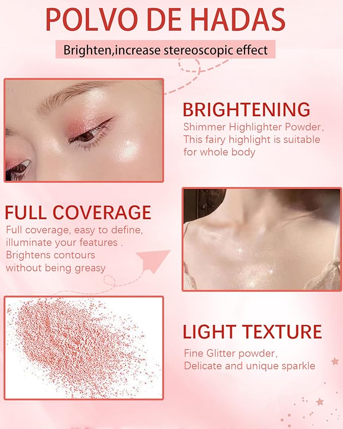 Body Glitter Highlighter Powder Stick,Polvo De Hadas Face Body Shimmer Sparkle Loose Highlight Powder,High Gloss Fairy Glitter Christmas Makeup for Hair Face Body Cosmetic with Luster -03#Pink