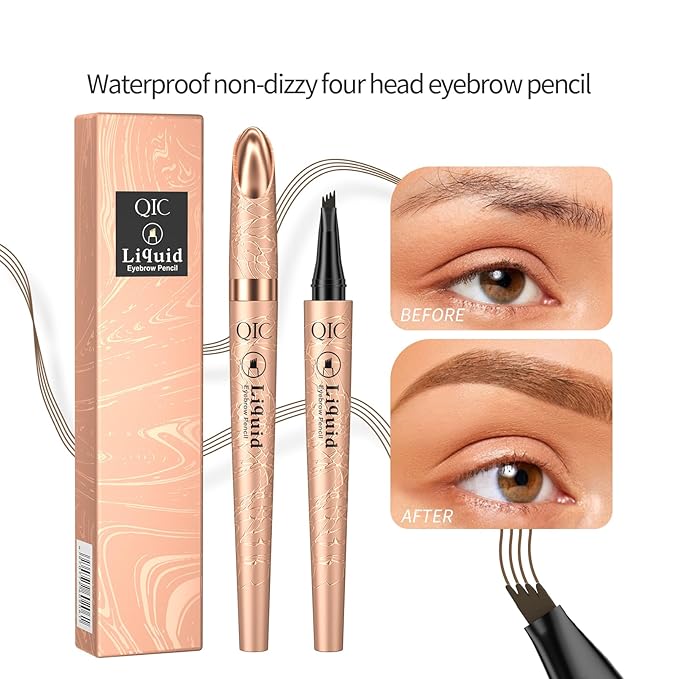 Eyebrow Pencil with 4 Tip Micro Head, Liquid Eyebrow Microblading Pen, Eyebrow Pen Micro 4 Point Brow Pen Long-Lasting Waterproof & Smudge-proof Natural Eyebrow Makeup (#2 Dark Brown)