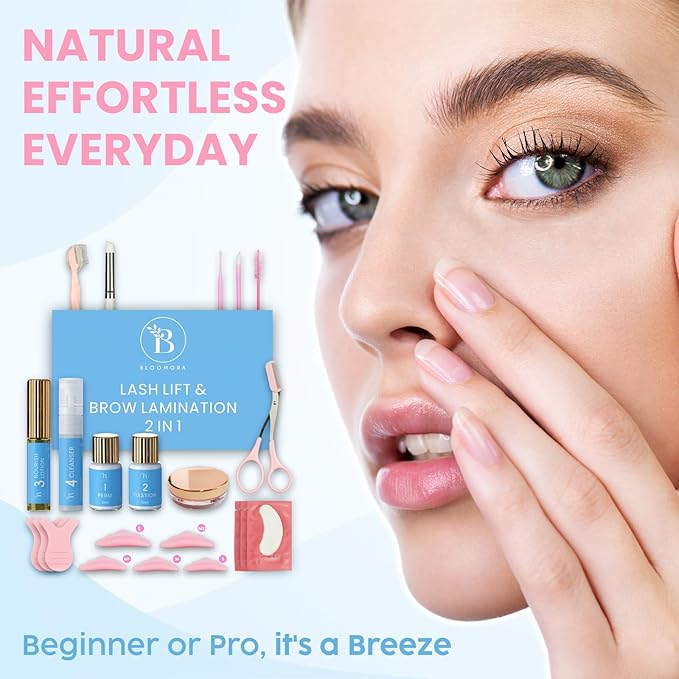Lash Lift Kit, Eyebrow Lamination Kit, 2-in-1 Solution, At Home Brow Lamination Kit, Eyelash Lift, Lasts 6-8 Weeks, 15 Applications, DIY Perm Kit for Eyelashes and Brows