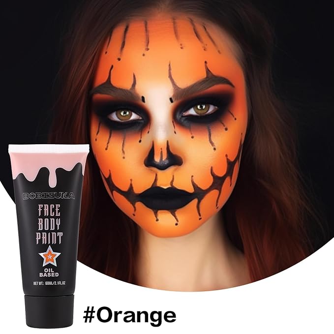 BOBISUKA Orange Face Body Paint, High Pigmented Face Painting Kit for Halloween Makeup, Scary Pumpkin, Tiger Cosplay, Costume, SFX Special Effect and Theme Parties(2.1 Fl.oz)