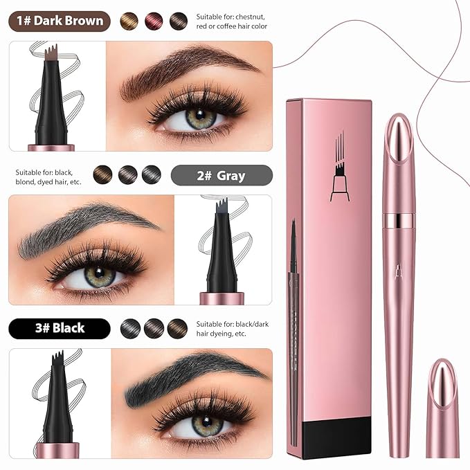 2024 New Magic Eyebrow Pencil, 3D Waterproof Microblading Eyebrow Pencil Contouring Pen, Long-Lasting Natural Fine Stroke Eyebrow Pencil with 4 Micro-Fork Tip for women Makeup (2, Gray)