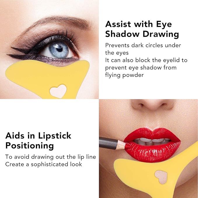 Eyeliner Stencils Wing Tips, Eyebrow Pencil Stencil Reusable Eyeliner Aid Reusable Silicone Eye Makeup Tool with Cream Eyelash Pads Tool Mascara Aid Eye Makeup Applicators for Eye Shadow(Yellow)