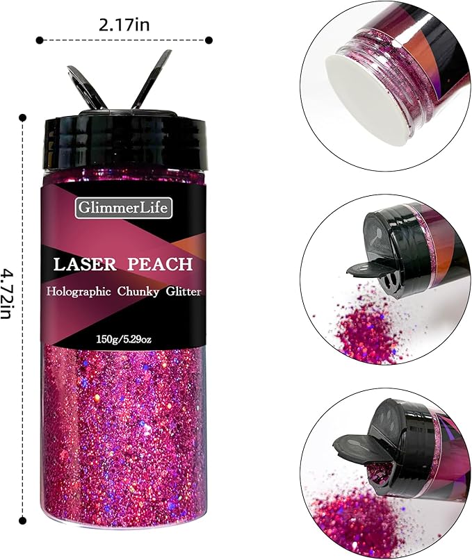 GlimmerLife Red Glitter, 150G/5.29OZ Glitter, Holographic Sequin Flake Bulk for Crafts, Craft Glitter for Resin, Mixed Chunky Fine Flakes Iridescent Nail Glitter Fe for Body, Face, Tumblers