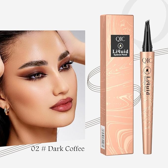 Eyebrow Pencil with 4 Tip Micro Head, Liquid Eyebrow Microblading Pen, Eyebrow Pen Micro 4 Point Brow Pen Long-Lasting Waterproof & Smudge-proof Natural Eyebrow Makeup (#2 Dark Brown)