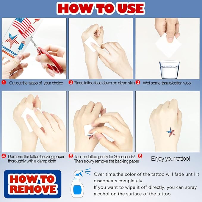 Independence Day Temporary Tattoo,4th of July Sleeve Tattoo, American Flag Fake Tattoos,Red White and Blue Party Supplies,USA Flag, Memorial Day, Independence Day, Labor Day