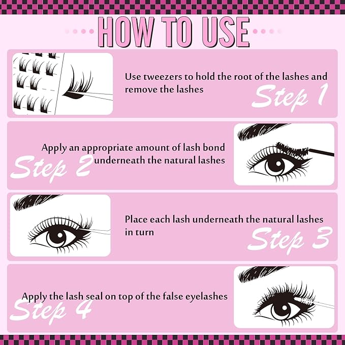 Lashes Extension Kit Lashes Clusters Individual Lashes Kit 4 Styles DIY Eyelashes Extension Kit with Lash Bond and Seal Mascara Brush Lash Applicator Eyelashes Clusters(10-16MM,132Pcs)