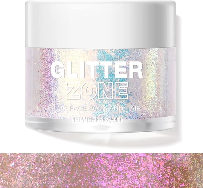 LANGMANNI Holographic Body Glitter Gel for Body, Face, Hair and Lip.Color Changing Glitter Gel Under Light. Vegan & Cruelty Free-1.35 oz (2# Sparkling Pink)