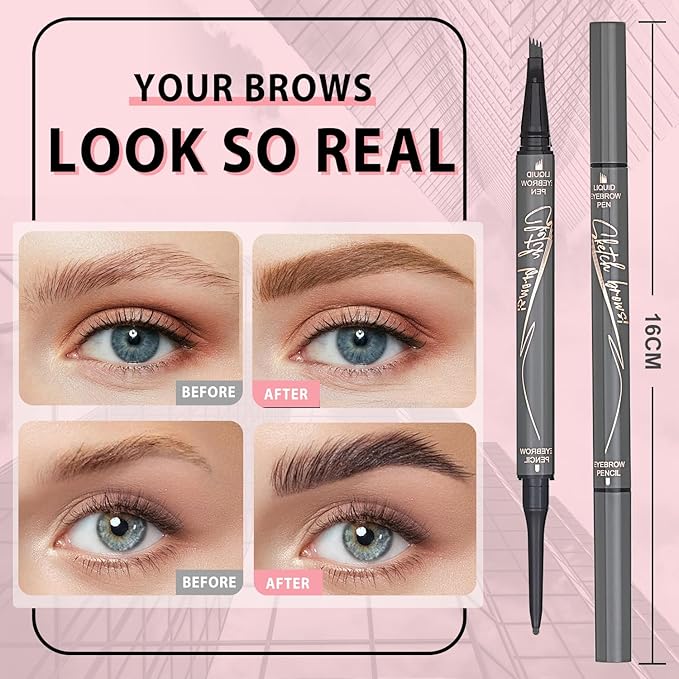 4 Tiped Microblading Eyebrow Pen 2 in 1 Waterproof Eyebrow Pencil Waterproof Eyebrow Kit Double Head Brown Eyebrows Eyebrow Microblading Pen natural Long-Lasting