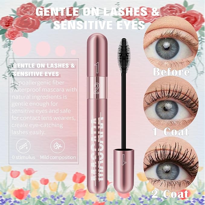 Liquid Mascara with Dual-Wand for Lengthening, Volumizing and Smudge-Free Lashes, Long-Lasting and Waterproof Formula ink