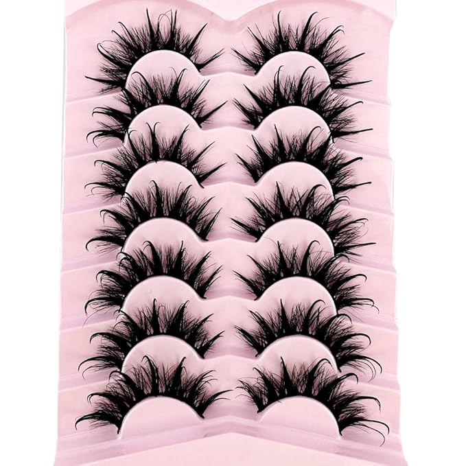 HBZGTLAD NEW 7pairs Cat eye Eyelashes 3D Natural False Lashes 5d Fluffy Soft Cross Manga Lashes Wispy Natural Eyelash Extension Makeup (DT02-5)