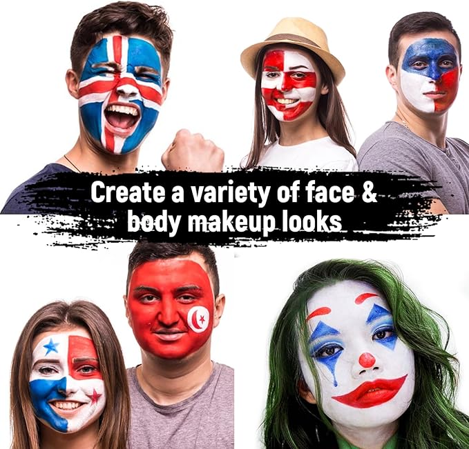 Red White Blue Face Paint - 3 Colors 12g USA American Flag Patriotic Stripe Fan Brush Stick, Face and Body Paint for 4th of July Independence Day, Halloween Cosplay Makeup, Sports Events Party Stuff