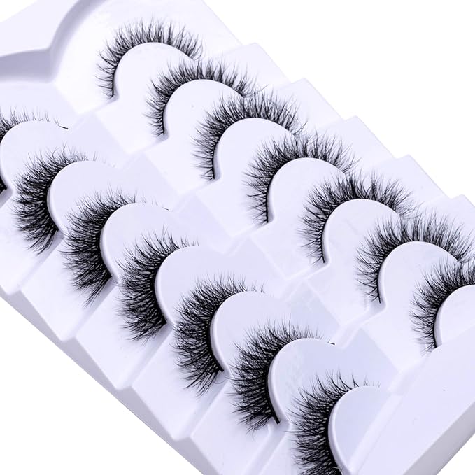 False Eyelashes Short Lashes Natural Look, Wispy Lashes Cat Eye 12mm - 7 Pairs, ZG67
