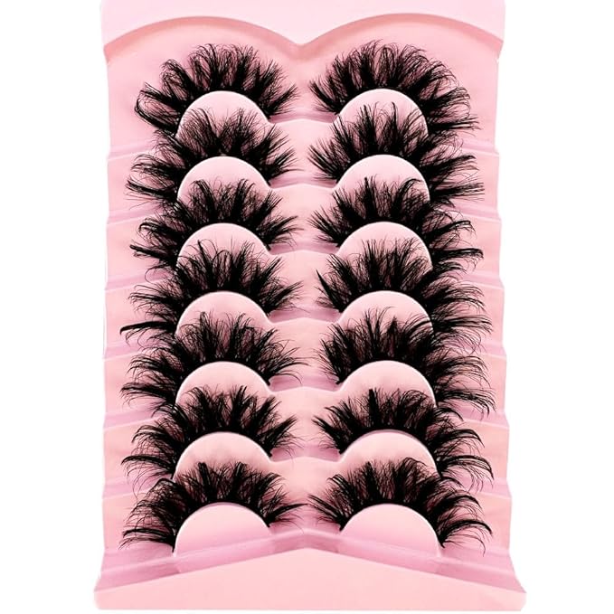 HBZGTLAD NEW 7pairs Cat eye Eyelashes 3D Natural False Lashes 5d Fluffy Soft Cross Manga Lashes Wispy Natural Eyelash Extension Makeup (108)