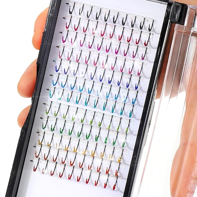 Glitter Lash Extensions 12 Colored Mix Single Lash Spike Eyelash Extension 120 Pcs D Curl Lashes 15mm Lash Extensions Wide Individual Lashes Cluster for Personal Makeup Soft False Eyelashes