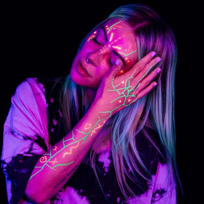 FMU Beauty UFO Body Art Stamp + Pen Liner for Bright Colorful Festival Makeup (Supernova - Orange Star)