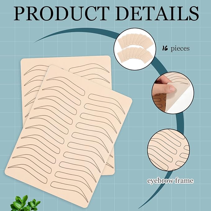Maitys 16 Pieces Microblading Eyebrow Practice Tattoo Double Sided Fake Skin for Tattoo, Latex Eyebrows Fake No Ink Makeup Silicone Skins Microblading Practice Kit(Black)