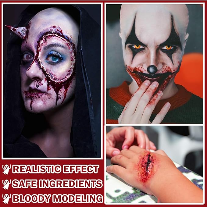 Fake Blood Spray Realistic Washable Fake Blood Cream Black Stipple Sponge,Halloween Fake Blood Makeup Kit for Blood Splatter Clothes Zombie Vampire Sfx Cosplay